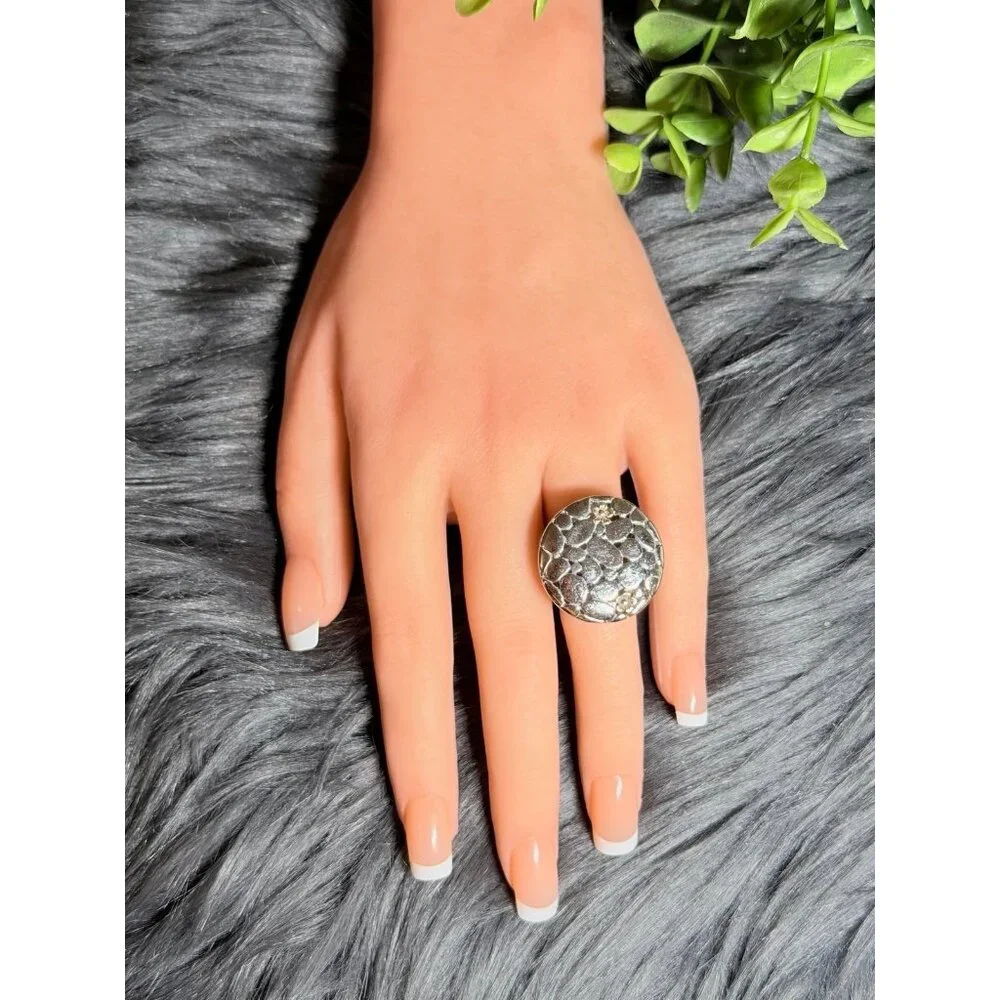 Silver Dot with Gold‎ Flower Ring